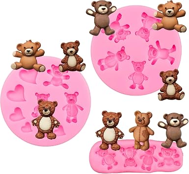 MEMOVAN Bear Silicone Fondant Mold 3pcs Bears Candy Chocolate Molds For Teddy Bear Cake Decoration Cupcake Topper Polymer Clay Resin Epoxy Gum Paste Mold