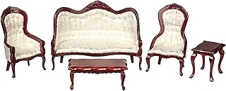 Melody Jane Dollhouse Mahogany & White Victorian Living Room Furniture 5 Pc Set Miniature
