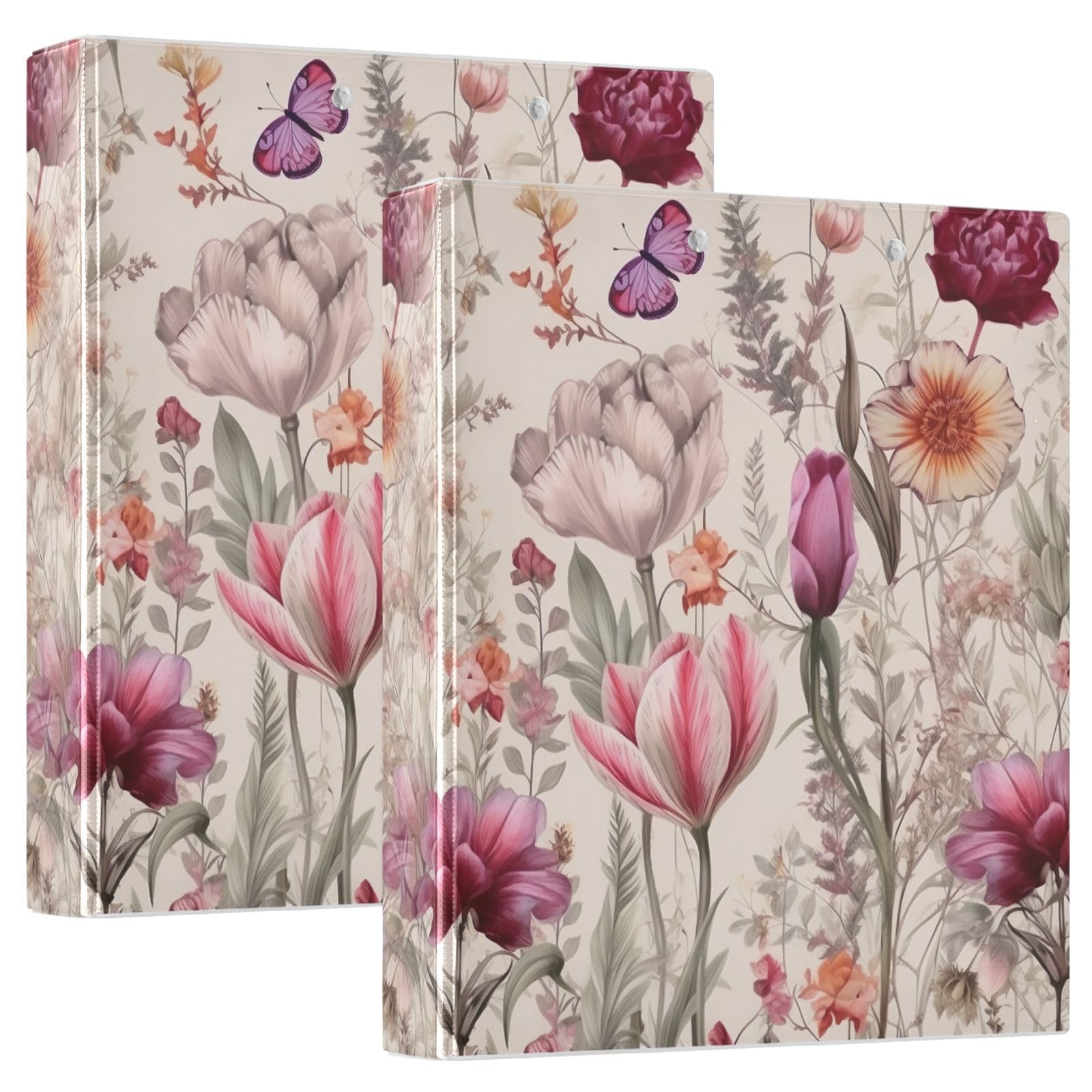 Jihqo Rustic Wild Flowers 3 Ring Binder 1.5" Round Ring Binder Organizer Non-Stick Clear View Binder Holds US Letter Size 8.5'' x 11'' 200 Sheets for