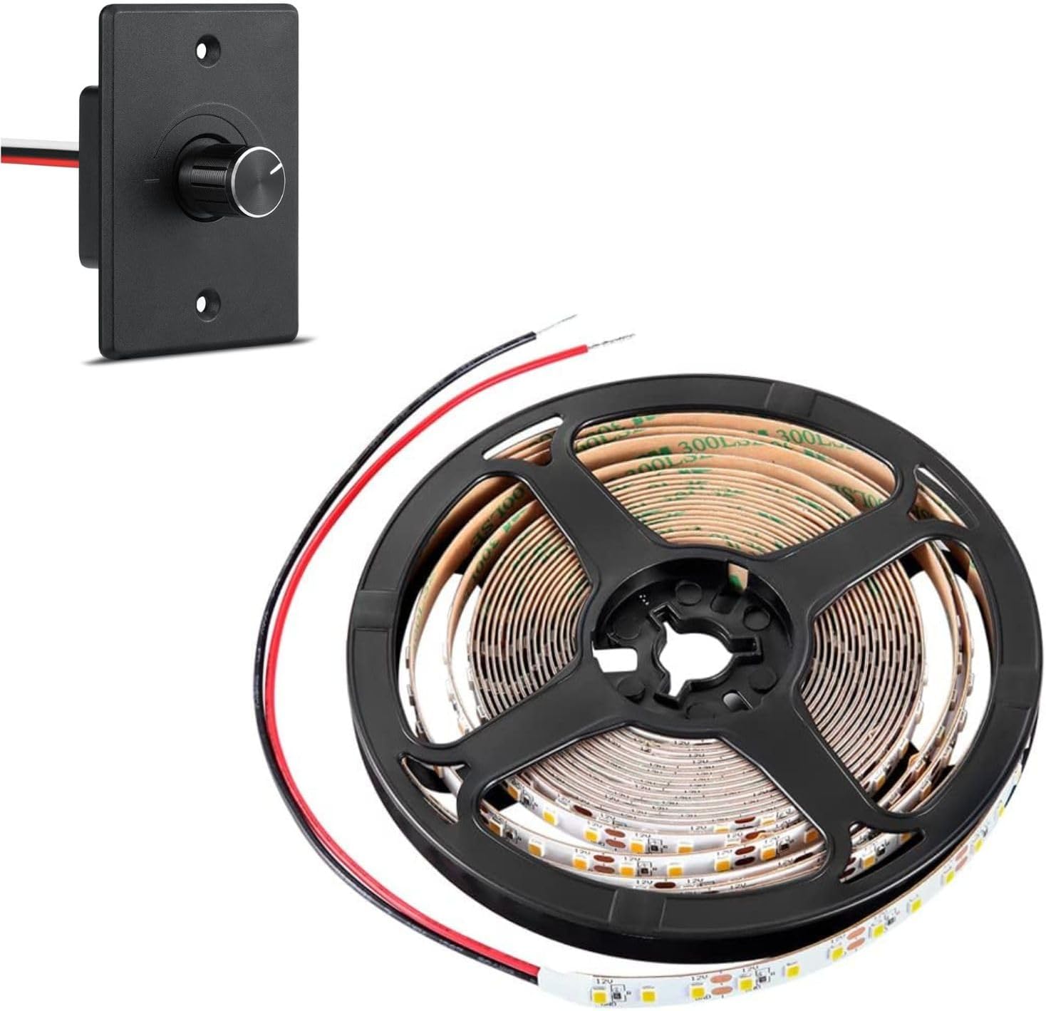 RV Flexible LED Strip Light (3000K) and 12V Light Dimmer Switch(4A,Panel Mount,Rotary Knob) Bundle