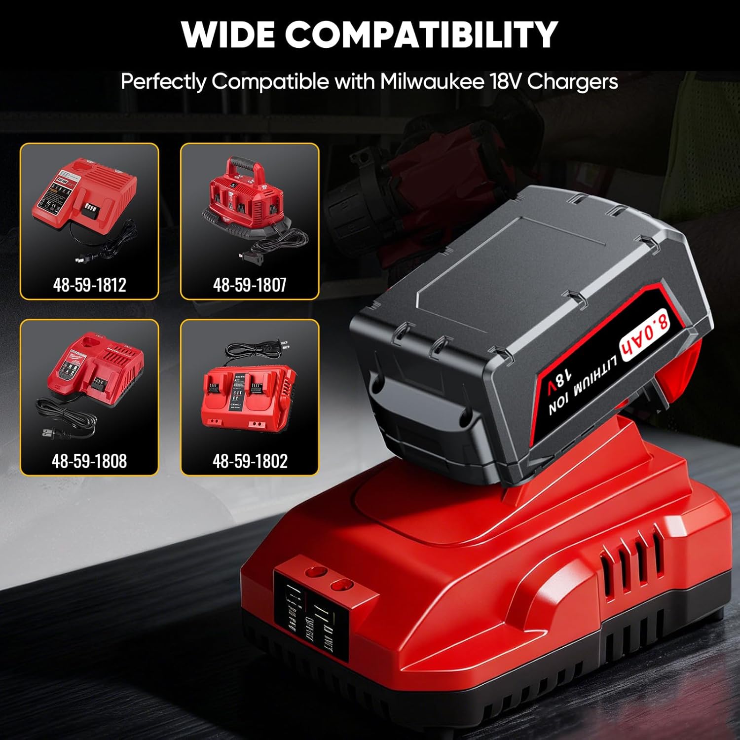 Upgraded 8.0Ah Replacement for Milwaukee M18 Battery Red XC Battery Compatible with Milwaukee 18V Cordless Tools&Chargers，48-11-1815 48-11-1820 48-11-1840 48-11-1850, 1Pack