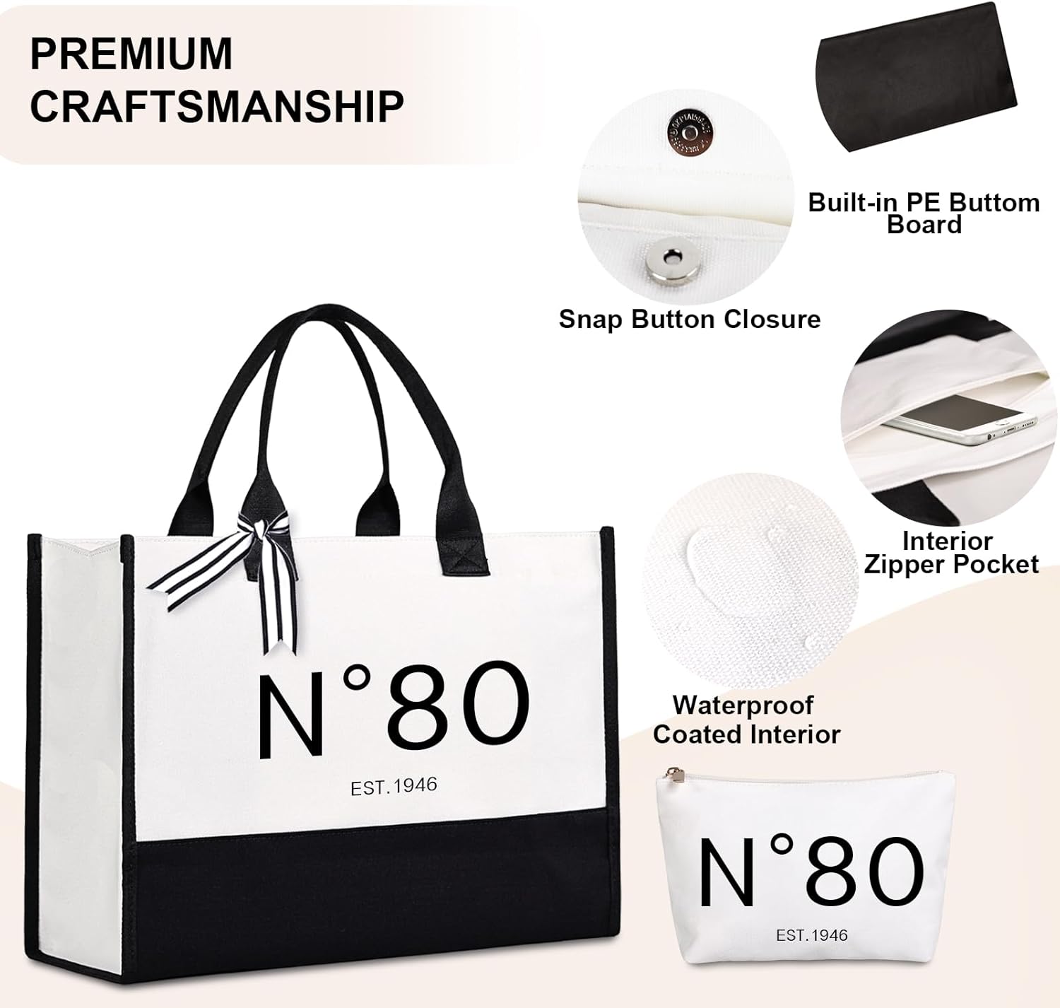 Lamyba 80th Birthday Gifts for Her, 80s Birthday Decorations for Women/Wife/Mom/Friends/Sister, Back in 1946 Poster, N 80 Tote Bag - Image 4