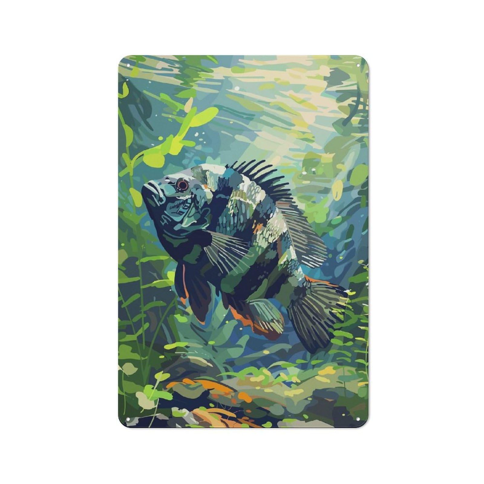 Junmoney Style-11 Cichlid Fish Underwater Rustic Metal Sign 30X20cm For Garden Room Or Summerhouse, For Summerhouse Decorators