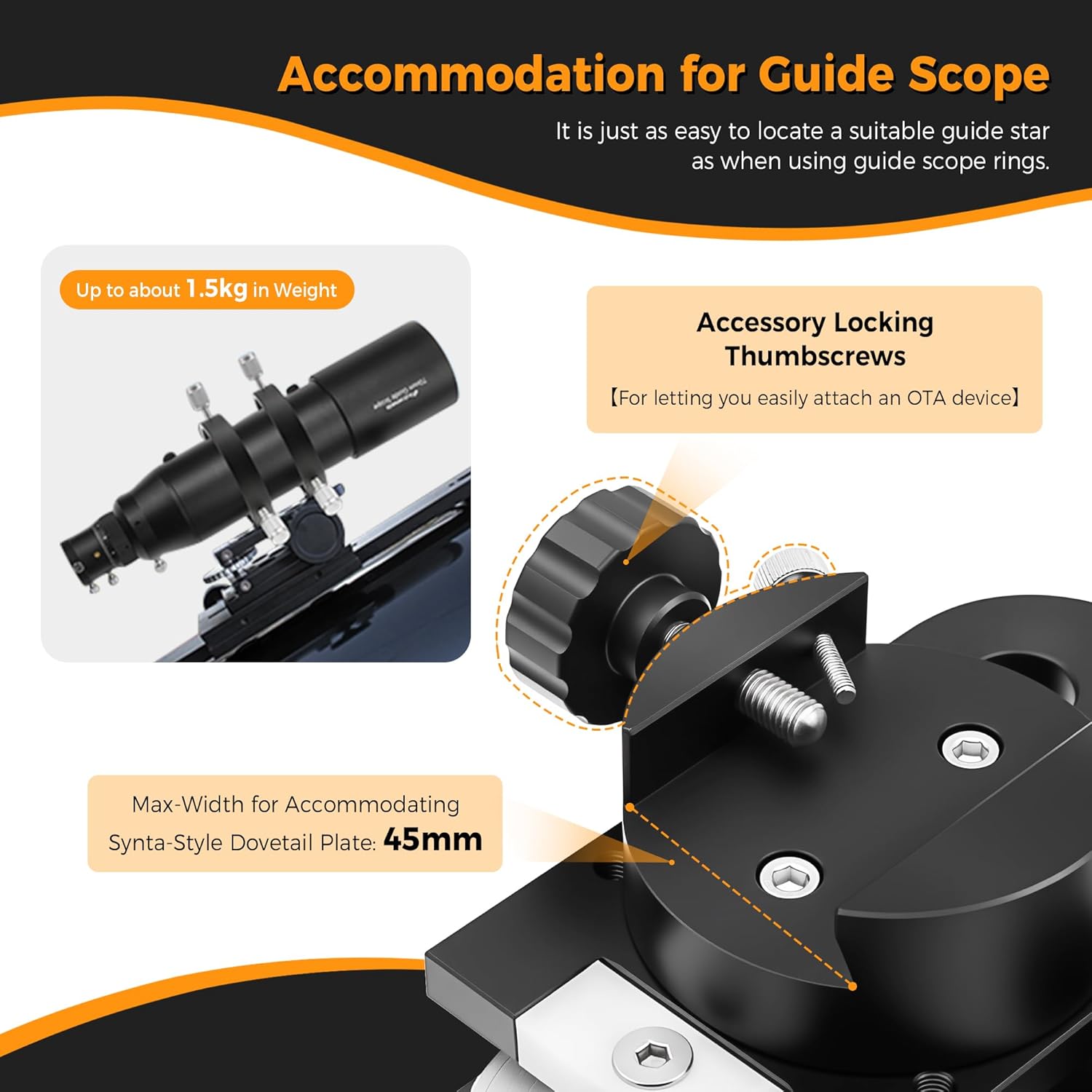 Astromania Guide Scope Mount for Finderscope Guidescope, Metal Telescope Mount Quickly Mounting Guide Scope Guider onto Astronomical Telescopes or Camera Tripods for Precise Alignment of Guidescope