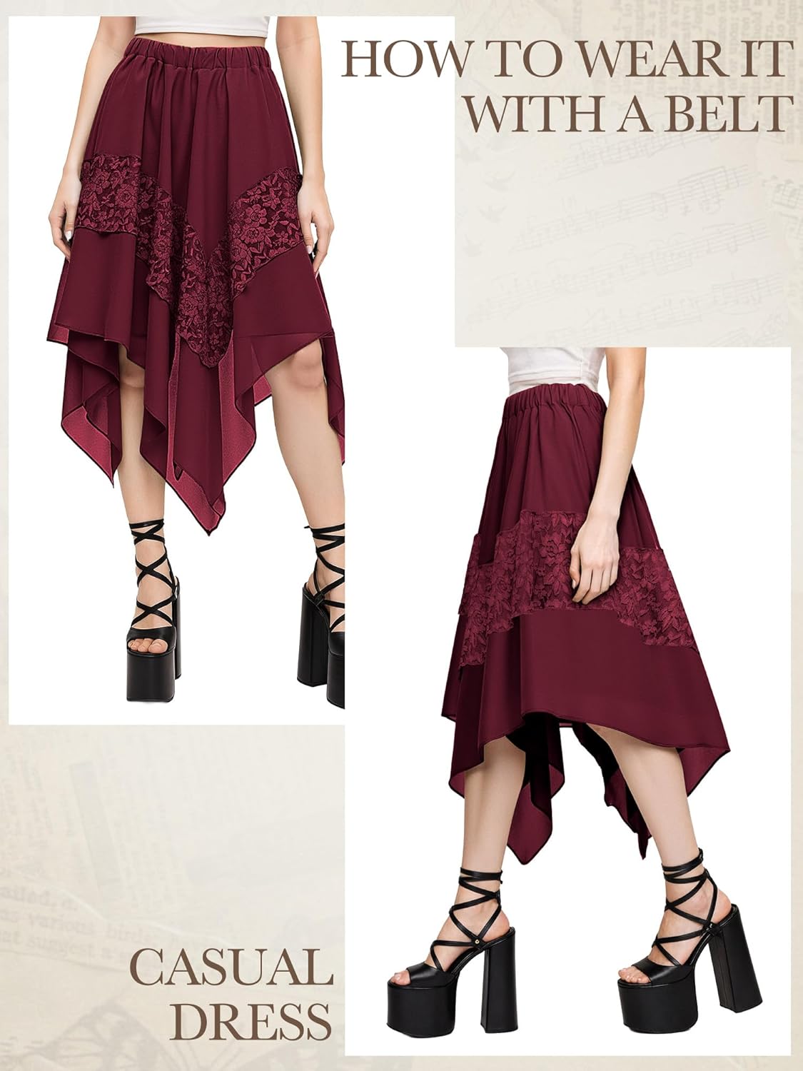 Women Renaissance Fairy Skirt Y2K Flowy Skirt Asymmetrical Layered Lace High Waist Gothic Boho Pirate Costume - Image 6