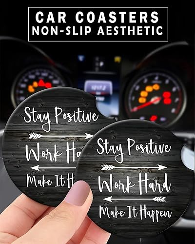 Miniatura 3 de Paquete de 2 piezas universales de cerámica para automóvil, para mantenerse positivo, trabajar duro y hacer que suceda, citas inspiradoras, piedra