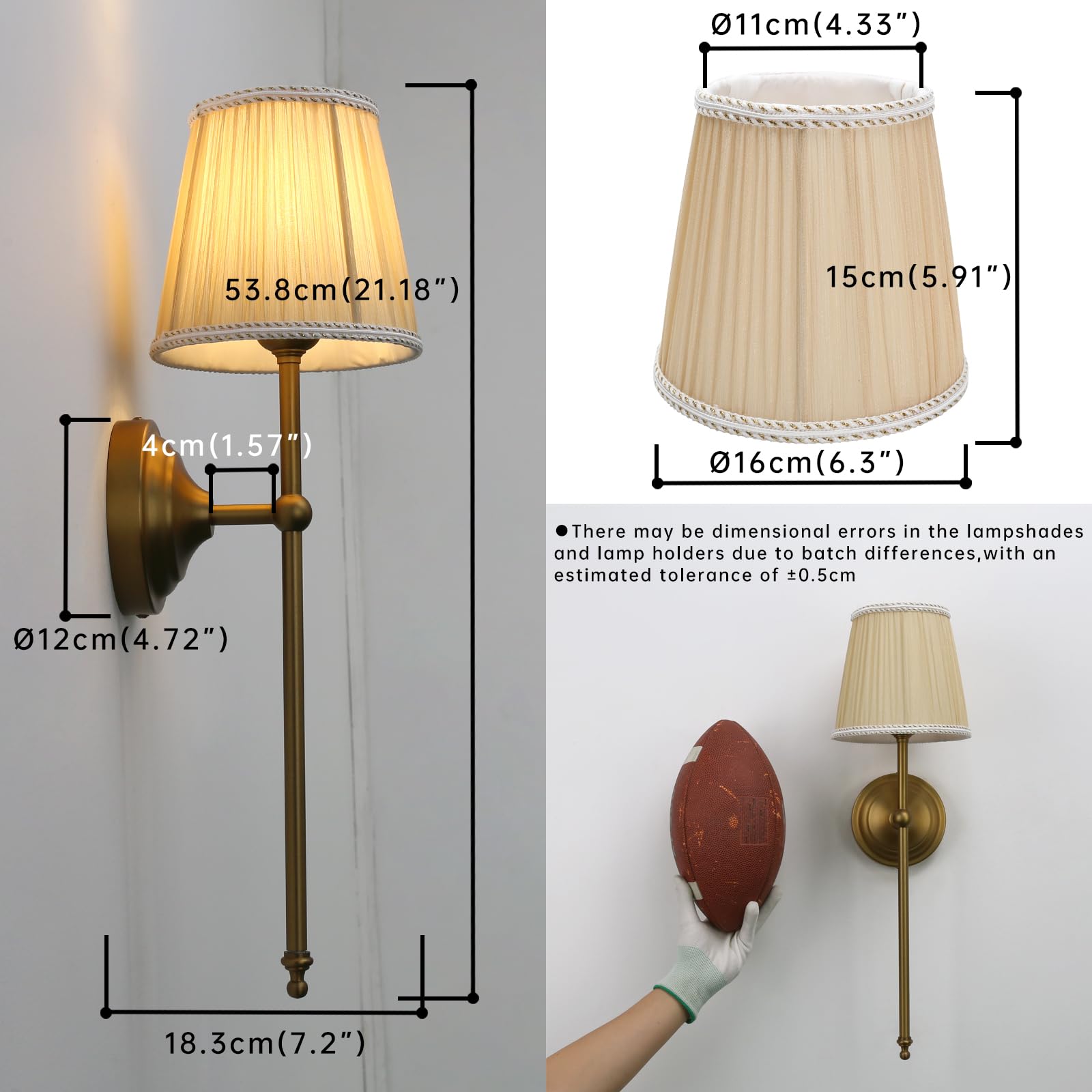Wall Sconce Lighting Pleated Khaki Gauze Fabric Boho Decor Industrial Vintage Bedside Nightstand Light Wall Mounted Lamp Fixture — view 2
