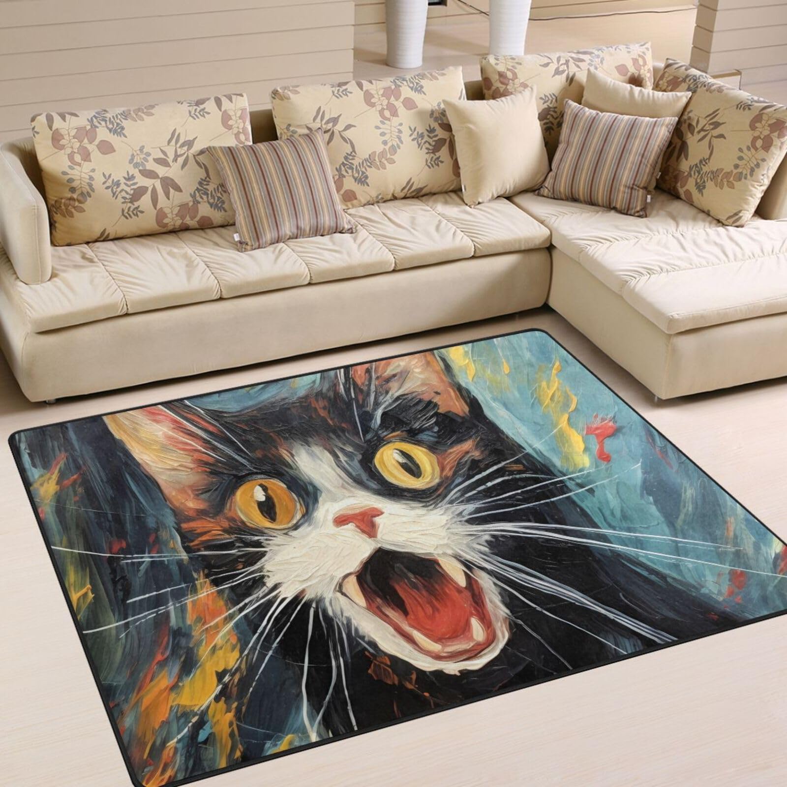 Amazon.com: XYMZR Crazy Cute Cat Face 4' x 5.3' Area Rugs Washable
