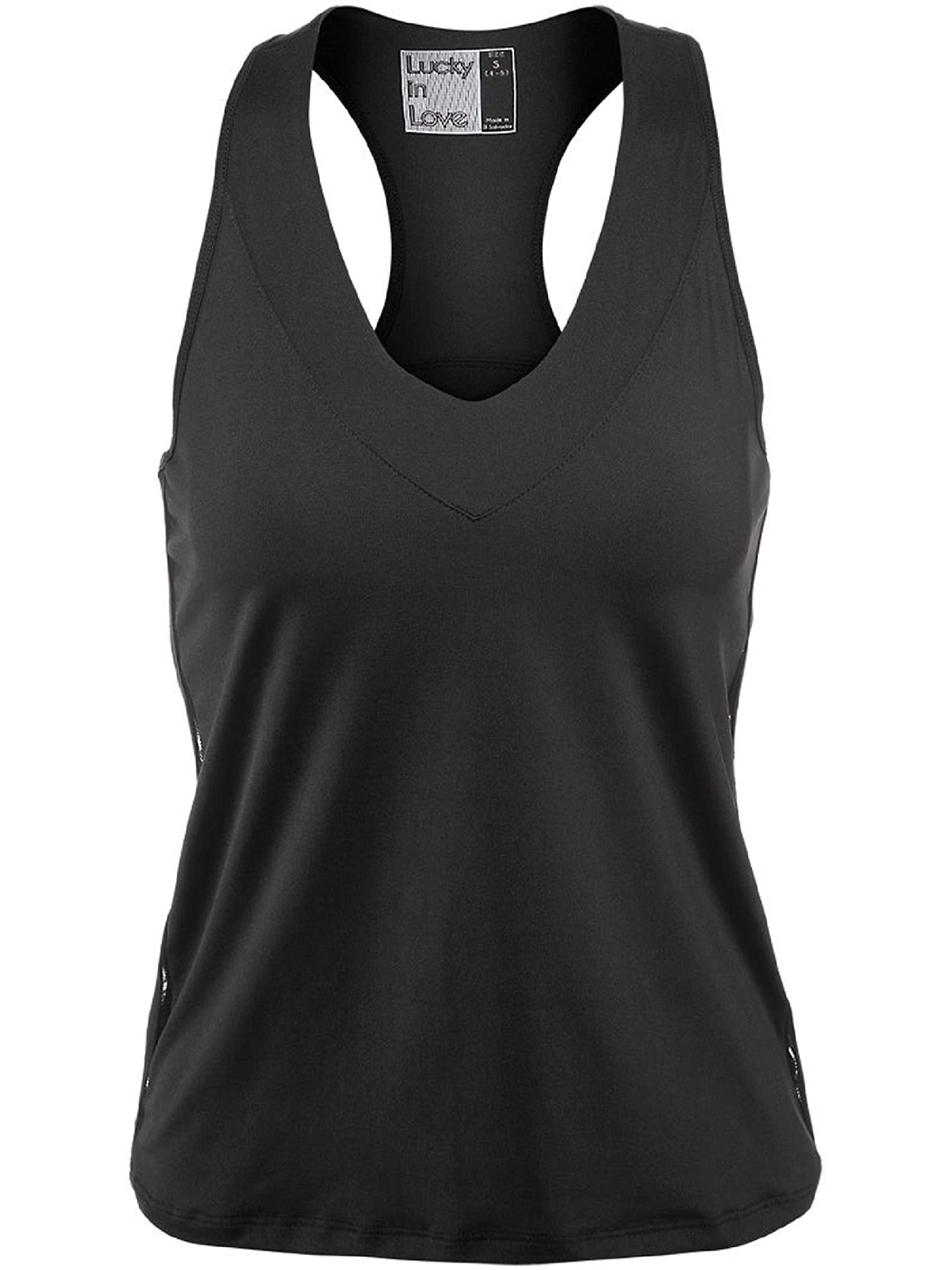 Lucky In Love V Neck Tank W Bra Black
