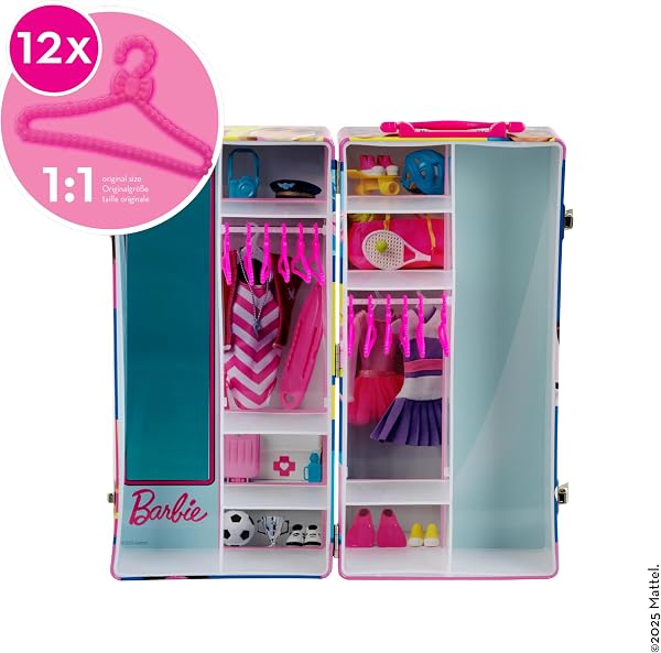 Theo Klein 5801 Valigia Guardaroba Barbie, con Barre Appendiabiti e scaffali, Accessori Inclusi, Multicolore, Giocattoli per Bambini dai 3 Anni in su - 3