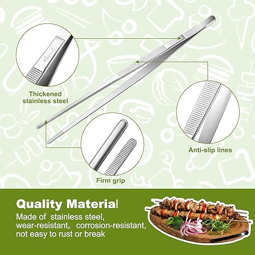 Miniatura 3 de Pinzas de cocina de 3 piezas, incluye 2 pinzas extra largas de 12 pulgadas y pinzas de acero inoxidable de 11 pulgadas para cocina, pinzas para pan,