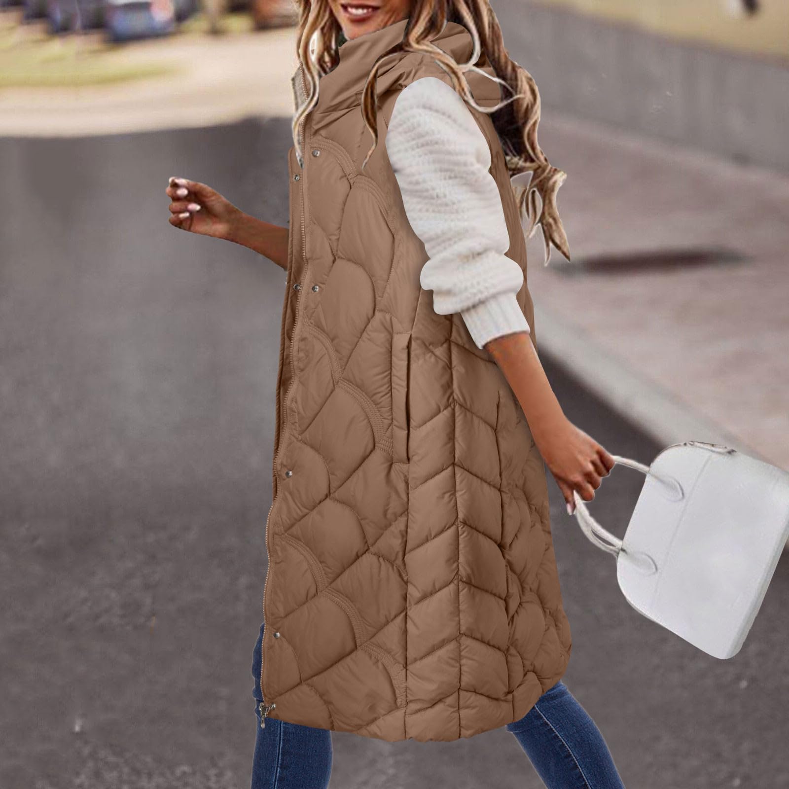 Weste Damen Winter Gilet Mit Kapuze Ärmellose Steppweste Daunenweste Leicht Steppmantel Große Größen Damen-Mäntel Baggy Softshell Weste Warm Elegant lang