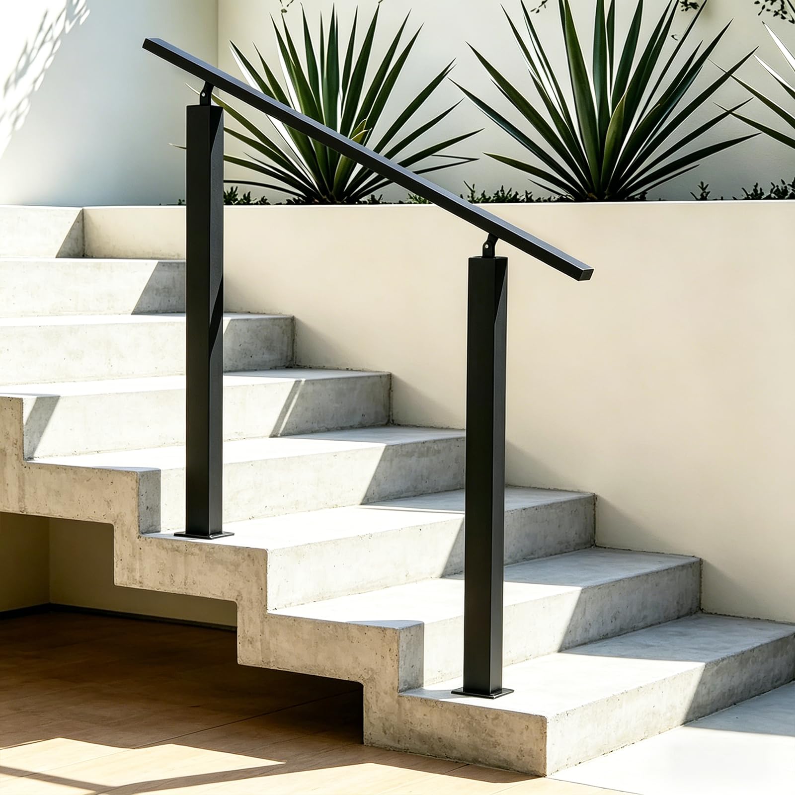 Pasamanos Escalera, Tubo Cuadrado Negro, Barandilla Escalera Exteriores con Ajuste De áNgulo Flexible, Pasamanos De Hierro Forjado para 2-3 Escalones, Interior Exterior (Negro)