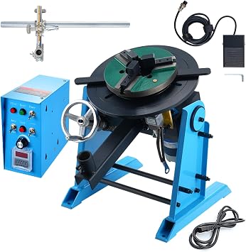 Happybuy Rotary Welding Positioner 66LBS / 30KG, 0-90 Welding Positioning Turntable Table 1-12RPM 80W, with 12.4 Inch 3-Jaw Lathe Chuck & Welding Torch Stand Holder for Cutting, Grinding, Assembly
