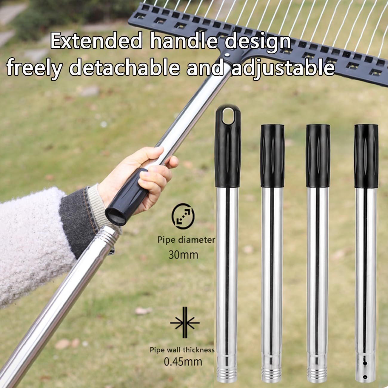 Laubrechen Verstellbar - 160cm Fächerbesen Laubbesen,Laubharke Metall mit Handschuhe,Gartenrechen,Rechen Garten,Laubfächer,Rasenrechen zum Reinigen von Pflanzen, Rasen und Hof