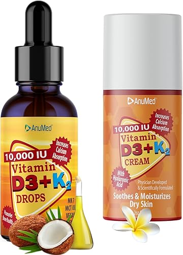 ANUMED Bundle Vitamina natural (D3 + K2 10,000 UI) con aceite MCT orgánico, vitamina A (retinol) 1250mcg, K2 (MK4, MK7), vitamina E. (D3 + K2 10,000