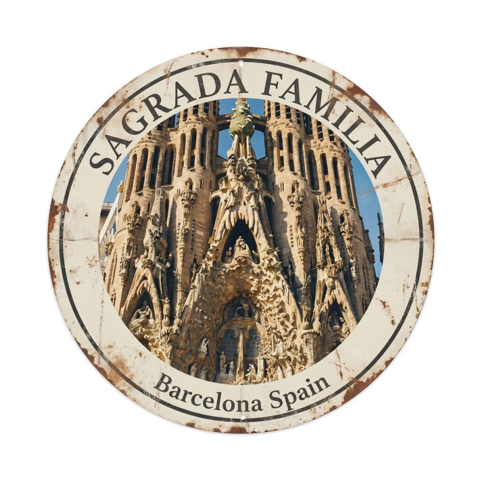 Vintage Travel Sagrada Familia Barcelona Spain Metal Tin Sign Plaque