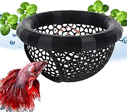 Alimentador flutuante Betta e esconderijo, caverna de aquário, rede, decoração, ponto de descanso e cama de aquário beta, anel de alimentação pequeno para peixes