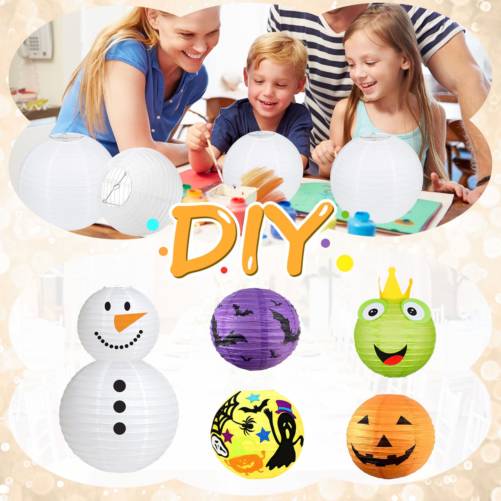 Idota 30 Stück Papierlampions Weiß mit LED Lichter, Hängende Papierlaternen mit 30 Warmweiß Mini LED Ballons Lichter Runde Papier Lampenschirm für Deko Hochzeit Gartenparty (Ø 15cm/20cm/25cm/30cm)