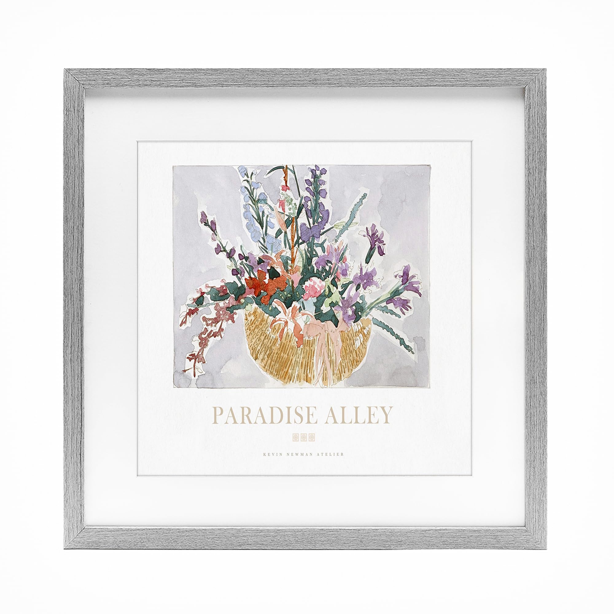 'Paradise Alley Basket of Flowers'| Framed Print Under Glass