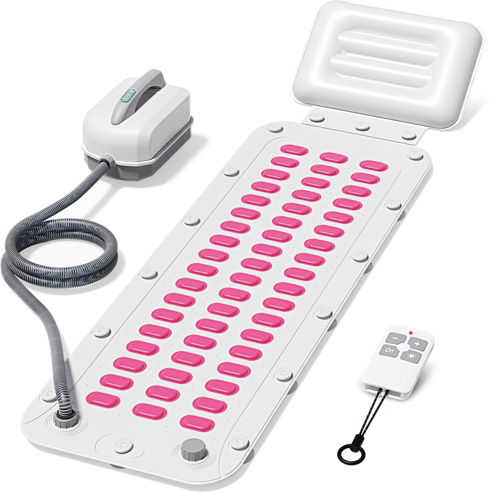 Photo 1 of Flgocexs Bubble Bath Mat,Full Body Waterproof Spa Mat for Bathtub, 6-Speed Bubbles, Remote Control & Non-Slip Suction Cups for Home Relaxation Pink+White