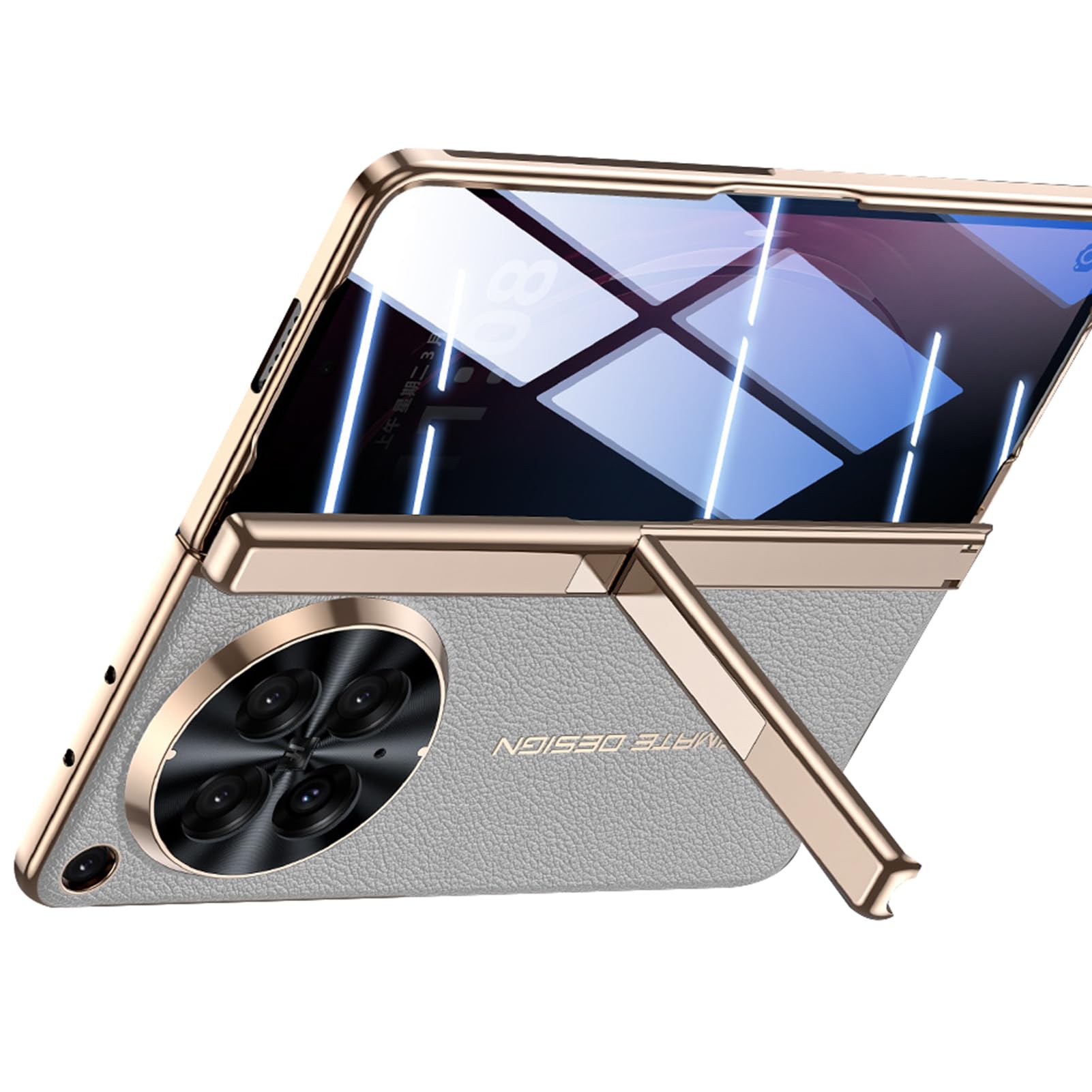 Etui platerowane do Oppo Find N6, ochrona ekranu zapobiegająca podglądaniu luksusowy futerał na aparat odporny na wstrząsy skórzany pokrowiec na podpórkę, szary, N6