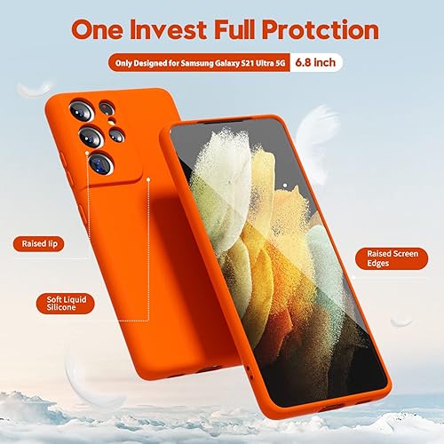 Miniatura 3 de Oakxco Funda para teléfono Samsung Galaxy S21 Ultra de silicona líquida, color sólido brillante fluorescente, bonita funda protectora delgada de