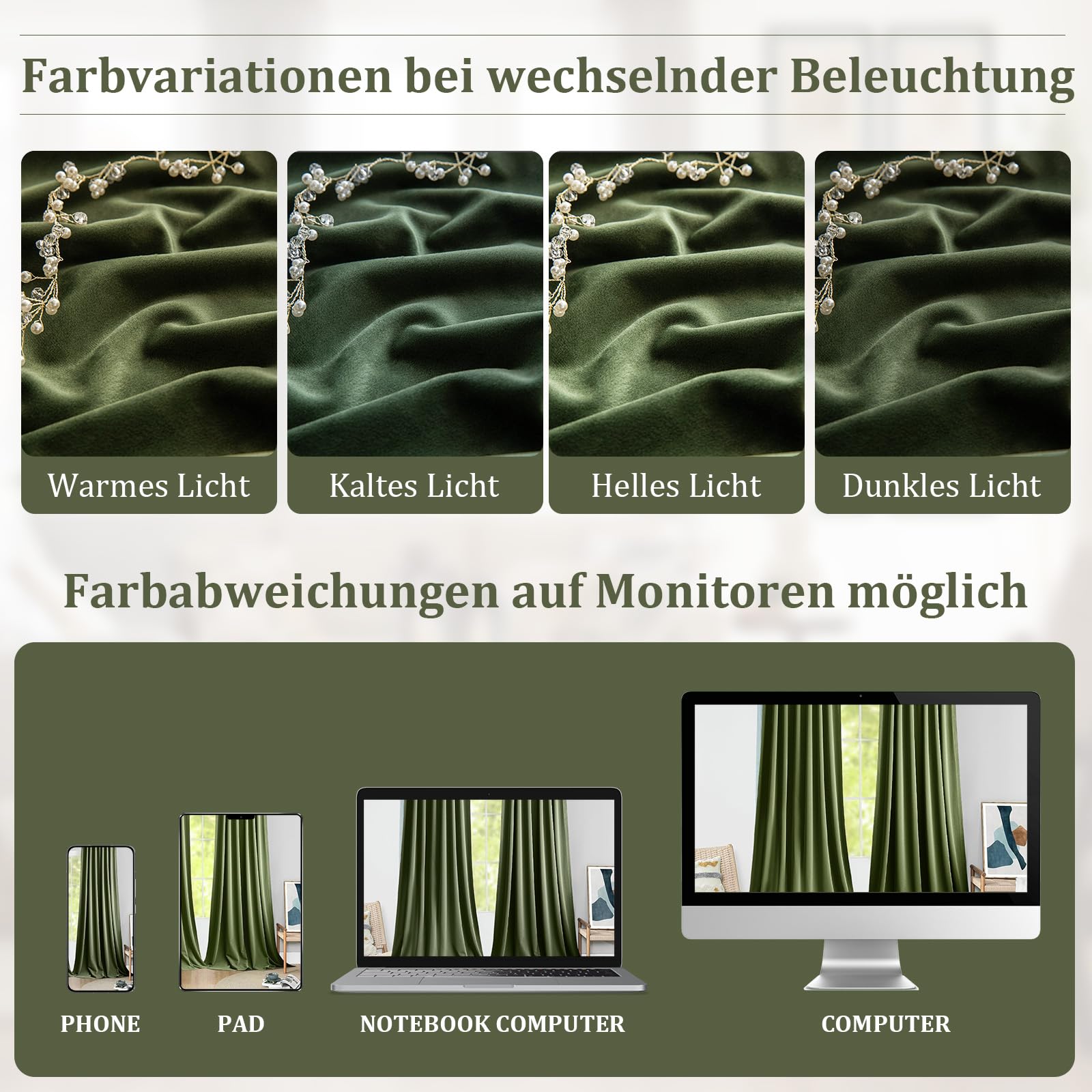 2er Set Samtvorhang Kräuselband, Schöne Samt Gardinen Verdunkelung Multifunktionsband, Thermogardine, Velvet Vorhang Flächenvorhänge Wohnzimmer, Schlafzimmer (H244xB132CM, Oliver Grün)