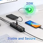 Powered USB Hub, atolla Upgraded Aluminum USB hub 3.0 Powered, USB Splitter 4 Port Super Speed USB 3.0 Extension + 1 Charging Port, with Independent on-Off Switch and 5V / 3A AC Adapter