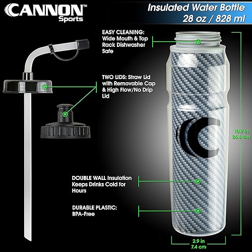 Miniatura 2 de Cannon Sports Botella de agua exprimible aislada de 28 onzas con popote, tapas a prueba de fugas, 2 tapas (popote y apretable), aislamiento de doble