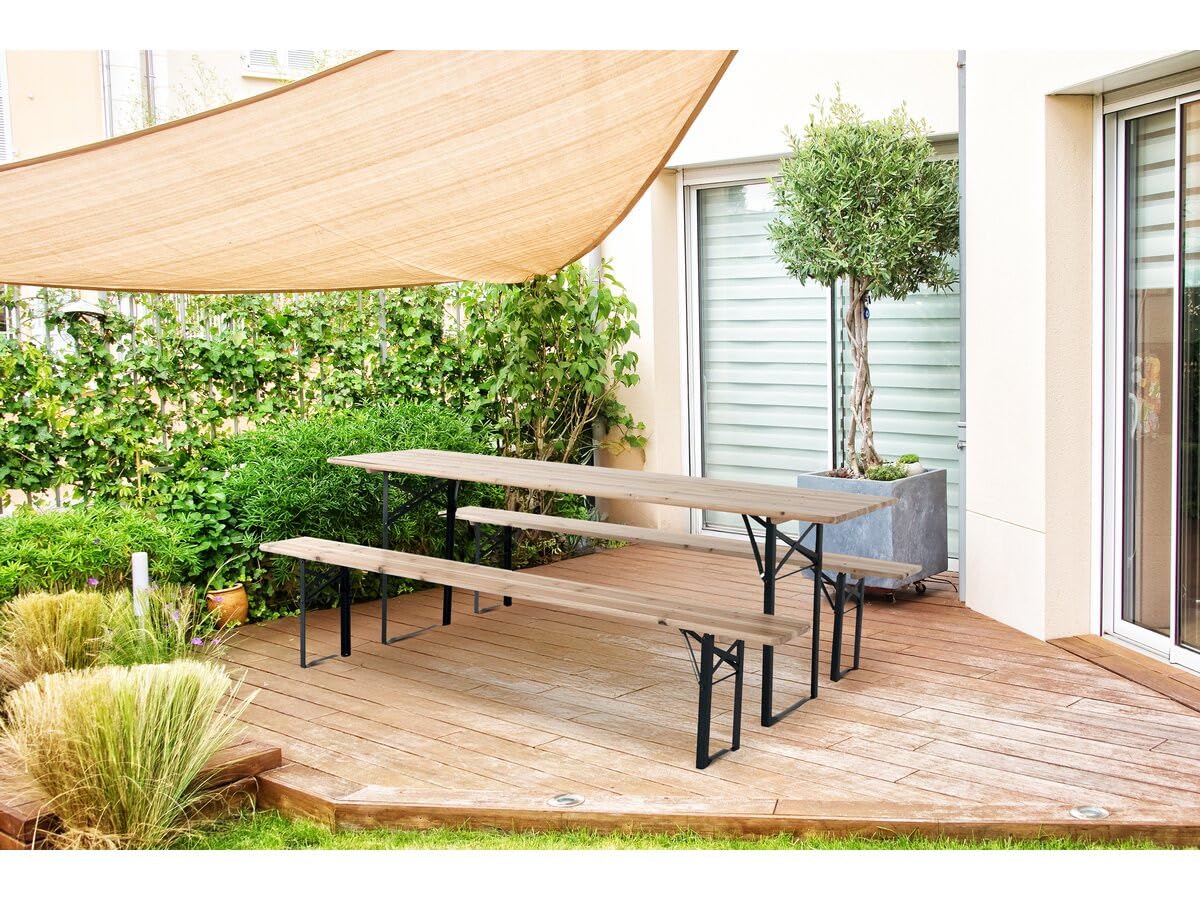 Table de Jardin Brasserie Pliante Lisbonne 218 x 59,5 x 75 cm Marron avec 2 bancs