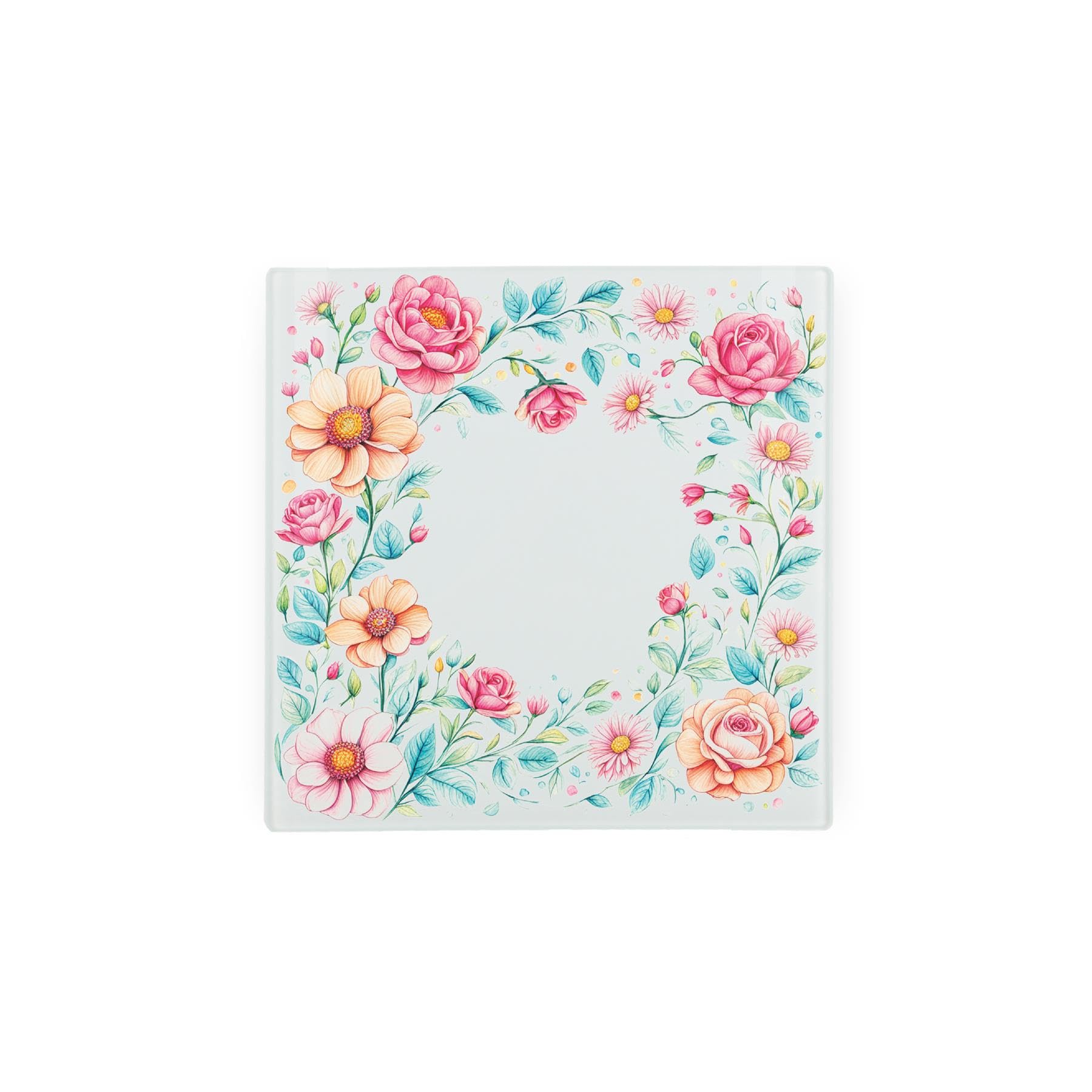 Floral Hot Pot Stand Trivet - Pastel Flowers Gift/Present - Kitchen Chopping/Cutting Board Worktop Protector with Non-Slip Feet 20cm x 20cm (8" x 8")