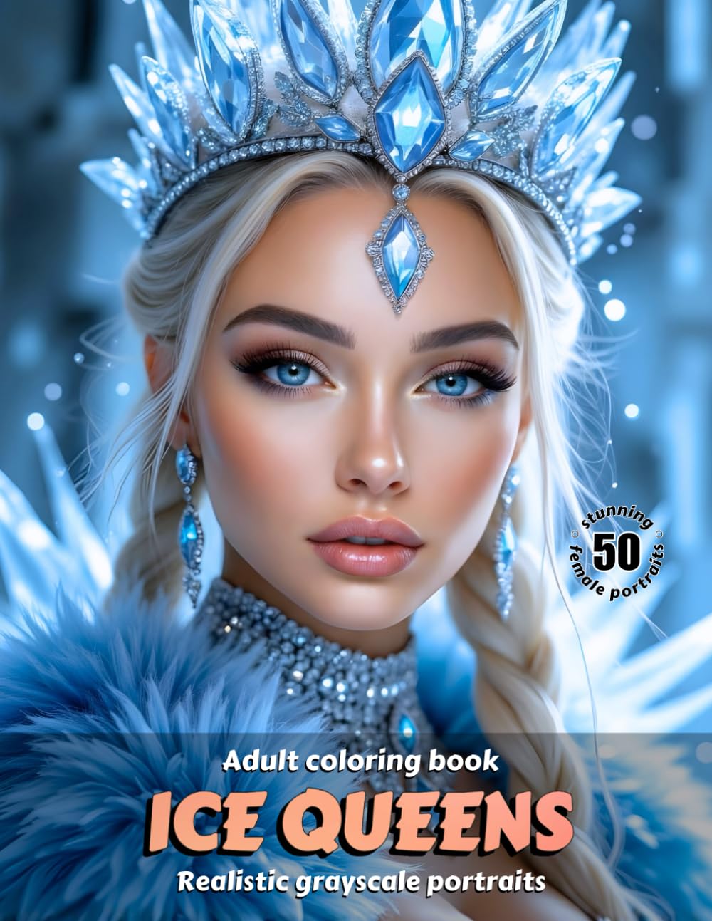 ICE QUEENS – Adult Coloring Book | Realistic Grayscale Portraits | Stunning female portraits to color: English Edition (Colorful Adventures)