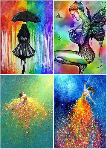 Paquete de 4 kits de pintura de diamantes de hada de mariposa de 11.8 x 15.7 pulgadas (11.8 x 15.7 in), diseño de diamantes de imitación, arte de