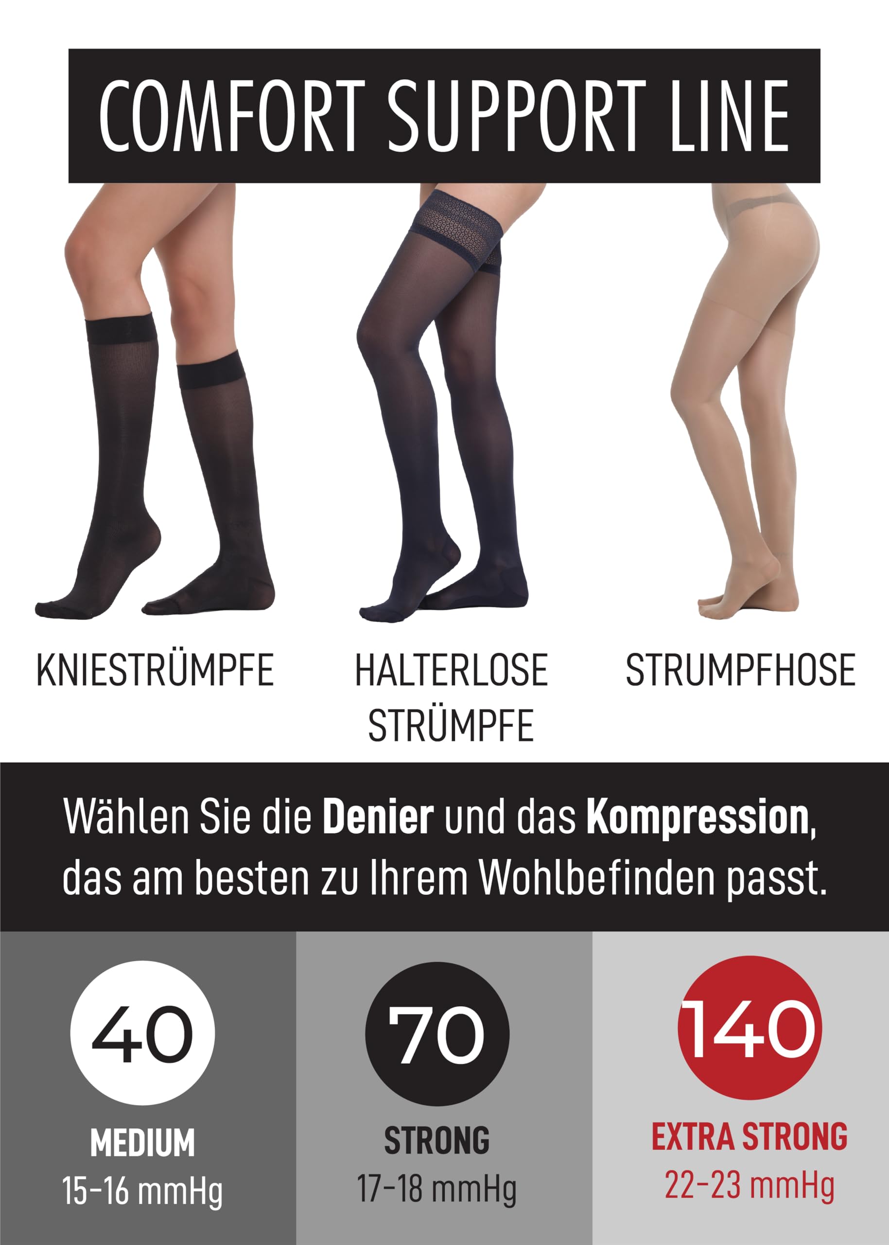 Kompressionsstrümpfe Damen 40 Den 1 und 2 Paar – Kniestrümpfe mit 5-16 mmHg Kompression, Stützstrümpfe für Komfort & Unterstützung, Compression Socks – Made in Italy