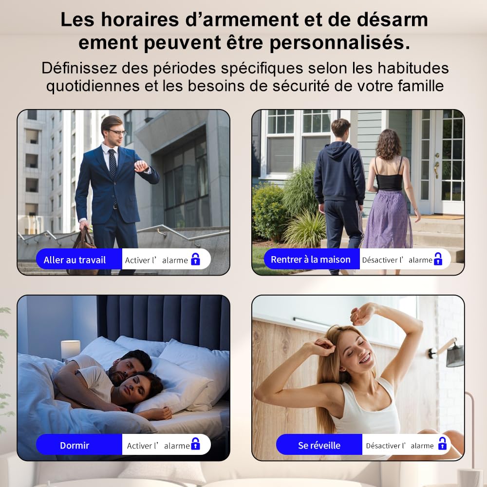 Alarme maison sans abonnement sans fil WiFi + 4G pour maison et appartement, kit alarme connectée Smart Life, alertes par appel & SMS, compatible Alexa & Google Assistant (Lot de 12 articles)
