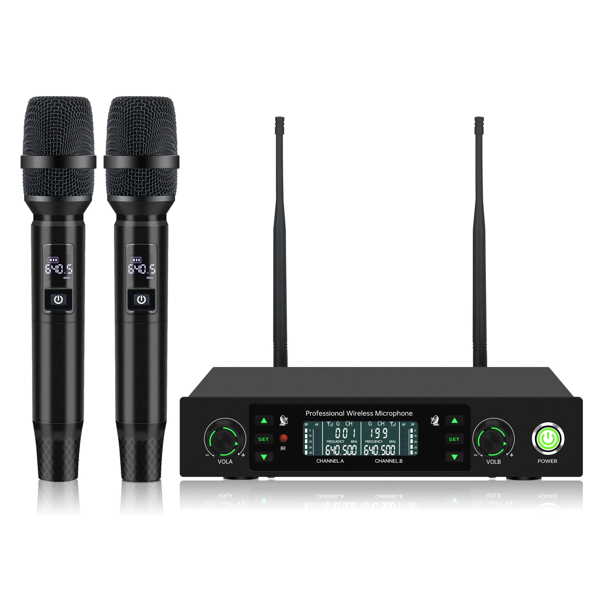 Professional Wireless Microphone System, 500ft Long Range 2.4G Cordless Mic Set with 40H Playtime, Dynamic Microphones Memory Function for Karaoke Singing, DJ, Church, Party, Wedding