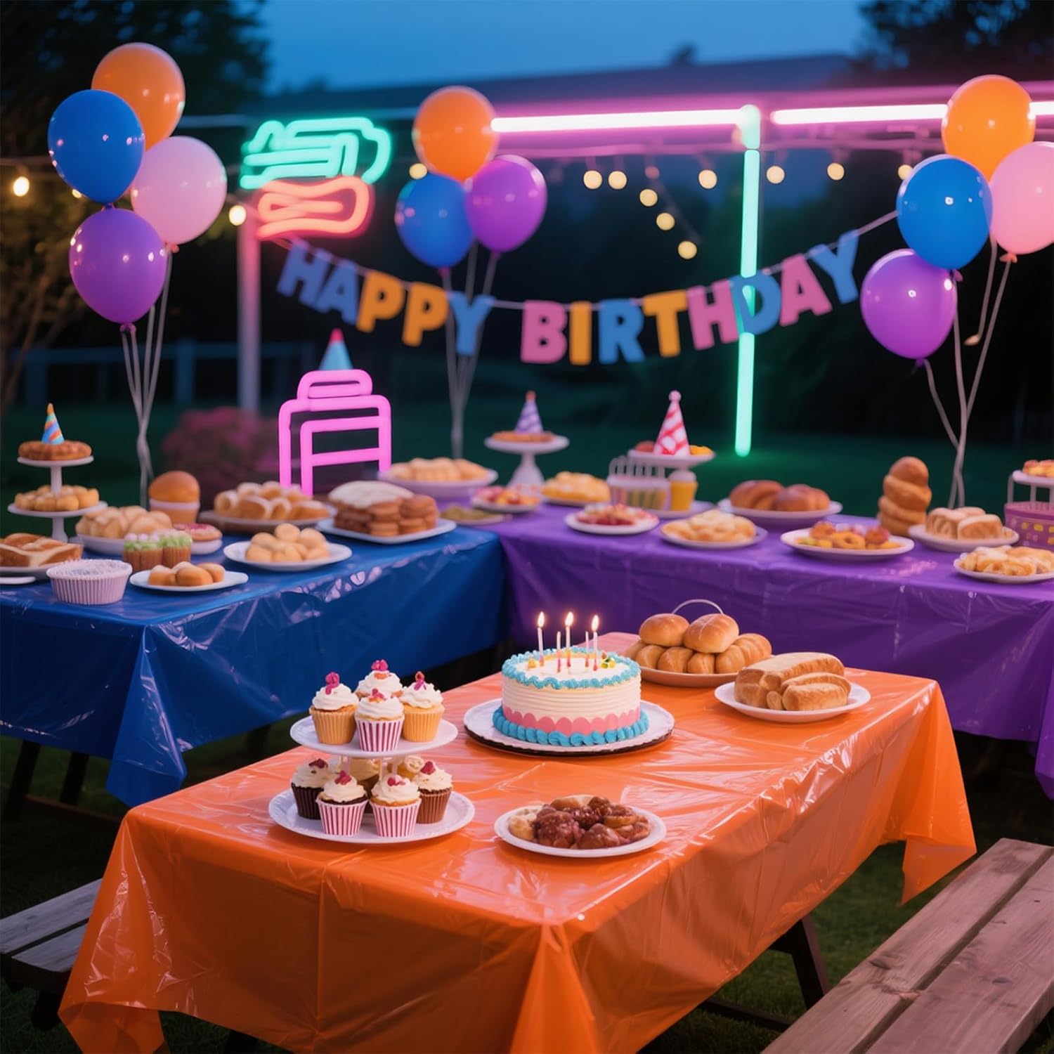 12 Pack Neon Table Cloths,54 X 108 Inch Disposable Plastic Colorful Tablecloth,Rectangular Glow in The Dark Table Cloths for Wedding,Picnic,Neon Birthday Party Decorations