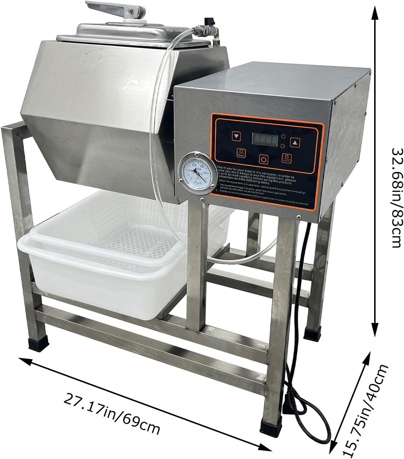 Electric Meat Tumbler Marinator, 38L Capacity Commercial Vacuum Pump Vegetable Tumbler Marinator Stainless Steel Meat Curing Tumbling Machine for for Jerky, Sausage, Bacon
