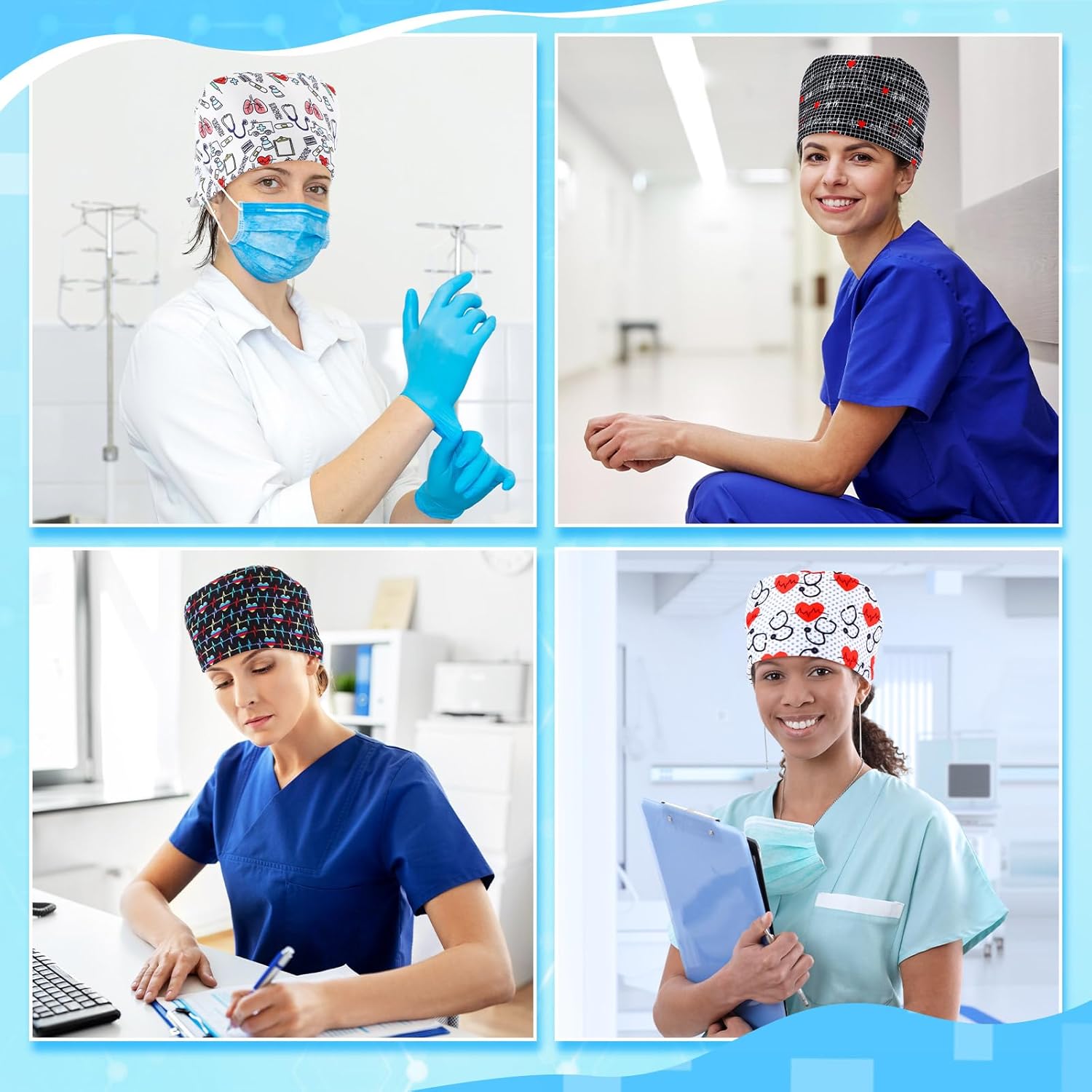 Valentines Satin Lined Scrub Caps Women Bouffant Nursing Hats with Button and Sweatband Adjustable Working Hat - Image 7