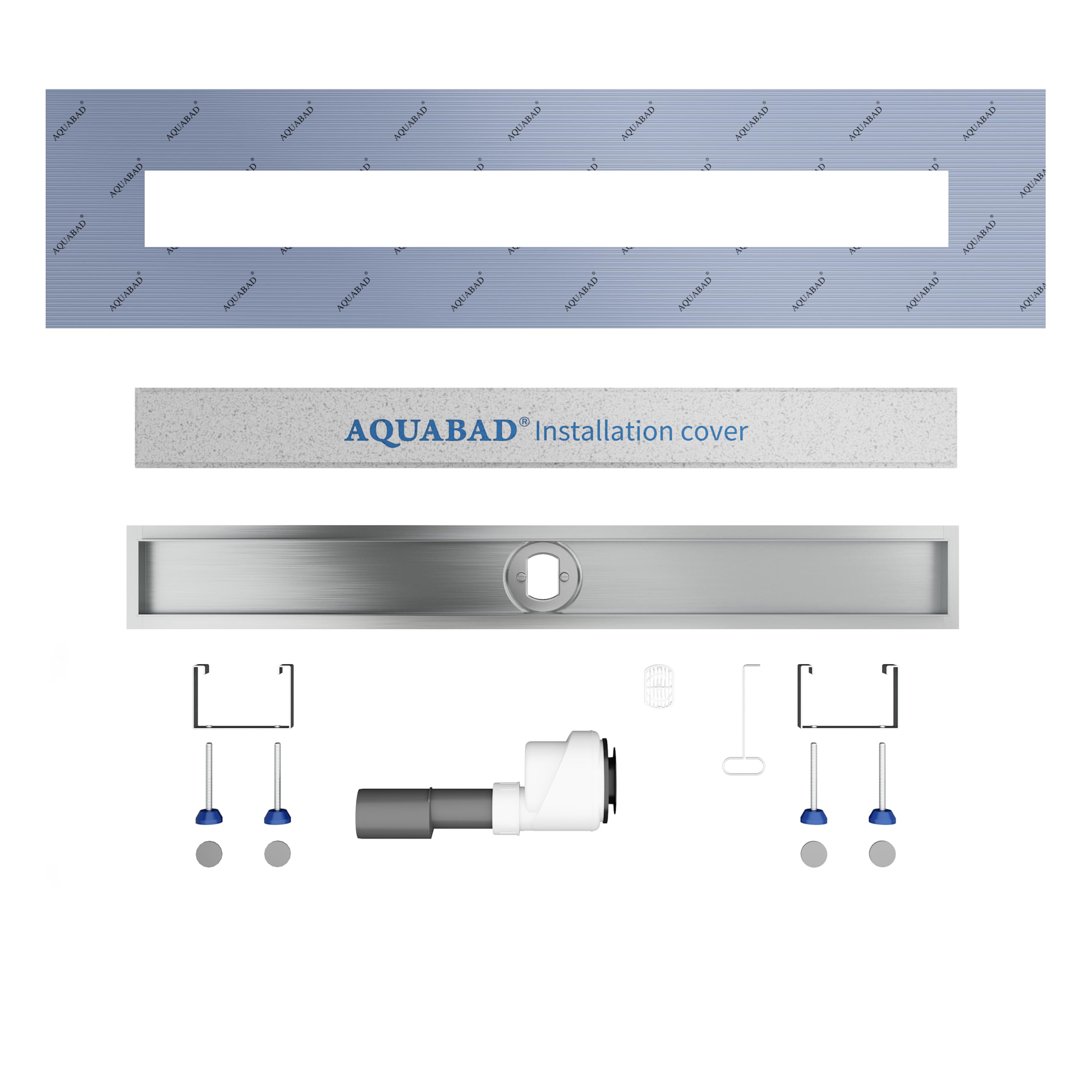 Grundkörper-SET für Duschrinne 80 cm AQUABAD® SDS Pro aus Edelstahl inkl. Haarsieb/Ablauf senkrecht (Ohne Abdeckung - separat erhältlich)