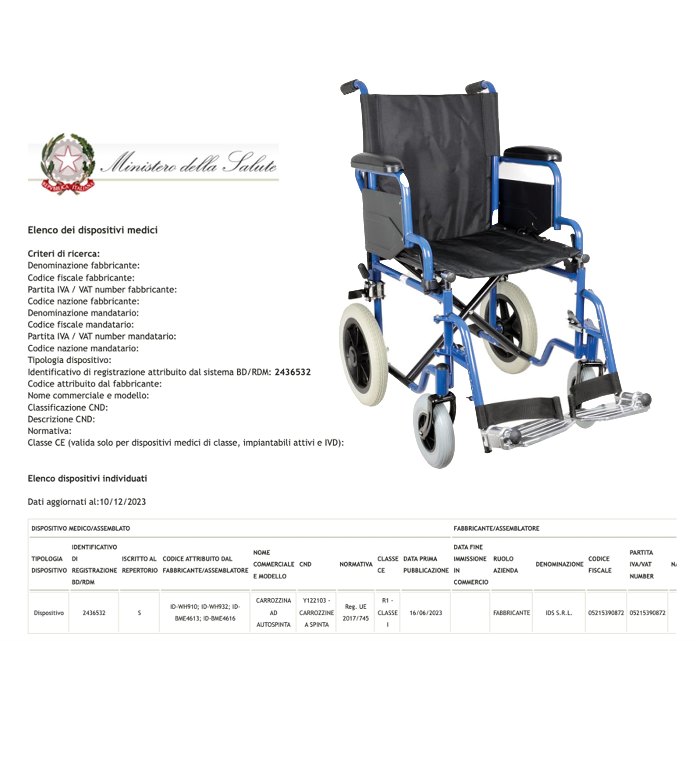 App Life Sedia a Rotelle Pieghevole Leggera Transito per Disabili ed Anziani, Dispositivo Medico di Classe I con Braccioli, Pedane ribaltabili ed Estraibili Blu