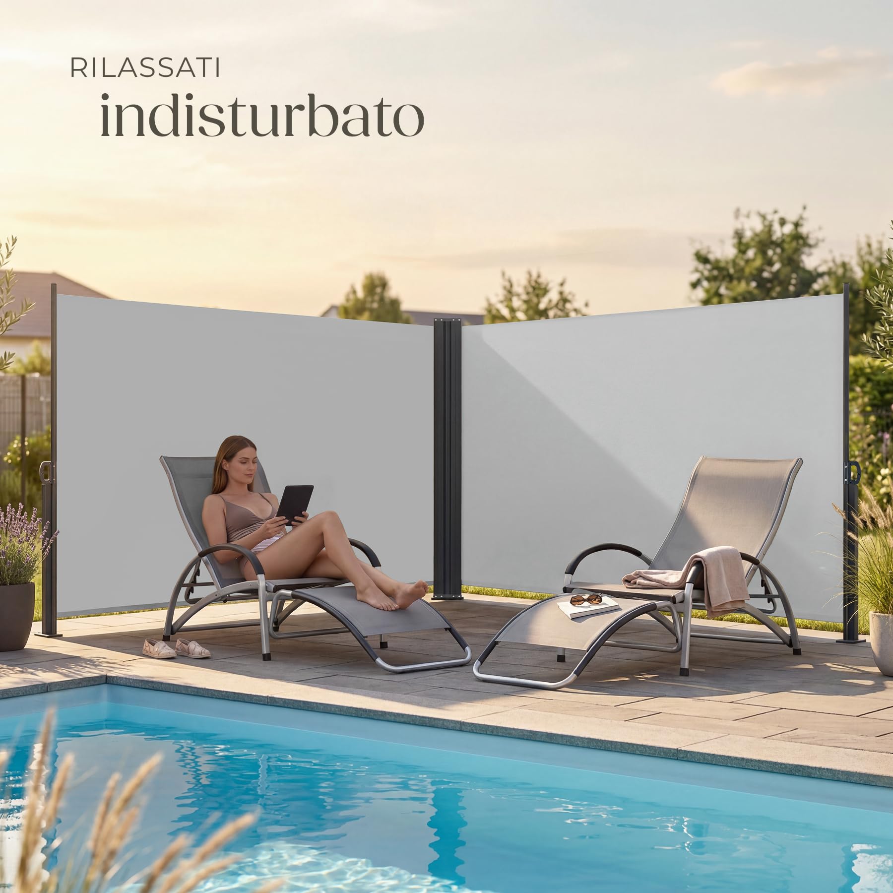 tectake® Tenda da Sole per Esterno Laterale Doppia Estensibile, 600 x 160 x 9 cm, Parasole Retrattile, Frangivista Giardino e Terrazzo Privacy, Avvolgimento Automatico, Struttura in Acciaio - Grigio