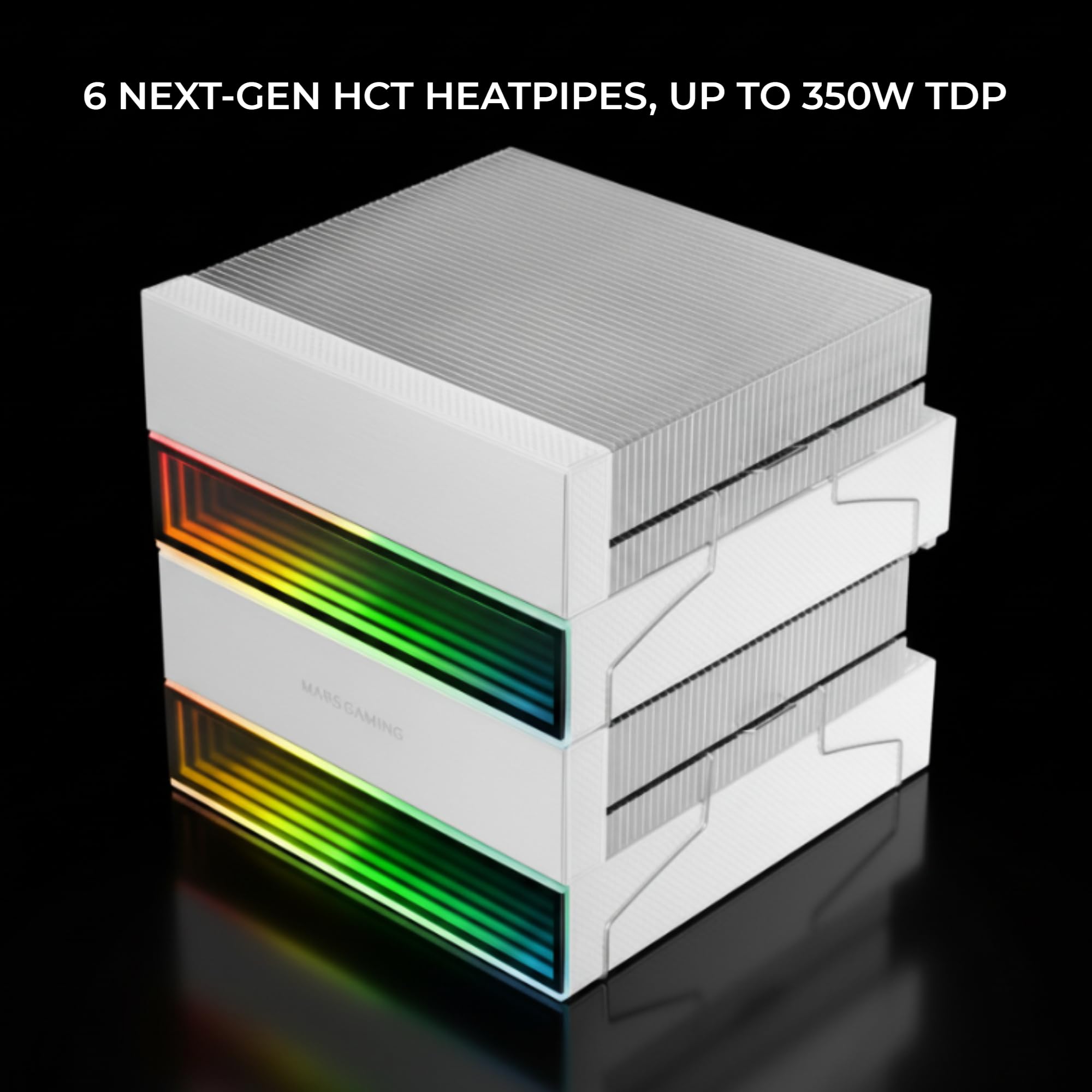 Mars Gaming MCPU-X26, Chłodzenie CPU Dual Tower 350W TDP, 2x Wentylatory 120mm ARGB Infinity Mirror, 6 Heatpipes HCT, Miedziane Jądro, Łożyska FDB, Tryb Cichy, Intel LGA i AMD, Biały