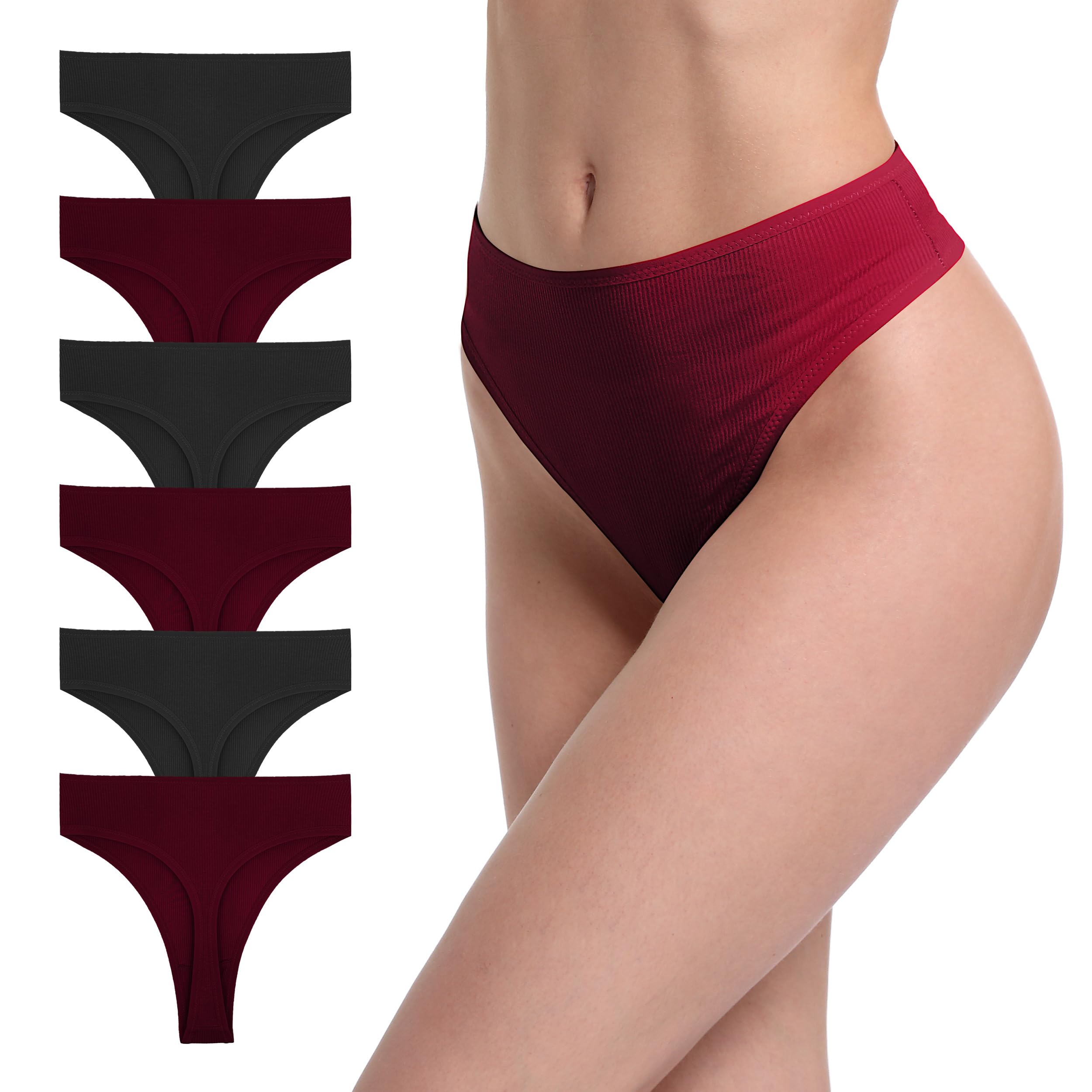 Hohe Taille String Unterwäsche Frauen gerippte Baumwolle Bauchkontrolle Strings Höschen Größe S-4XL Pack 6
