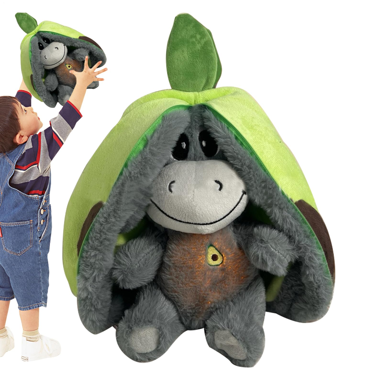 Genérico Peluche De Burro Que Respirare, Muñeco Musical Relajante para Dormir, Almohada De Peluche con Forma De Animal con Música Y Luces, Peluches para Adultos Y Niños