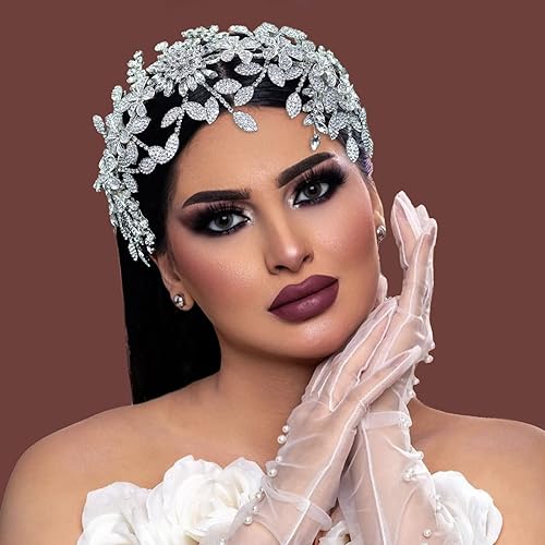 WONRLUA Wedding Headpiece for Bride, Rhinestone Bridal Headband, Bridal Hair Accessories with Alloy Leaf