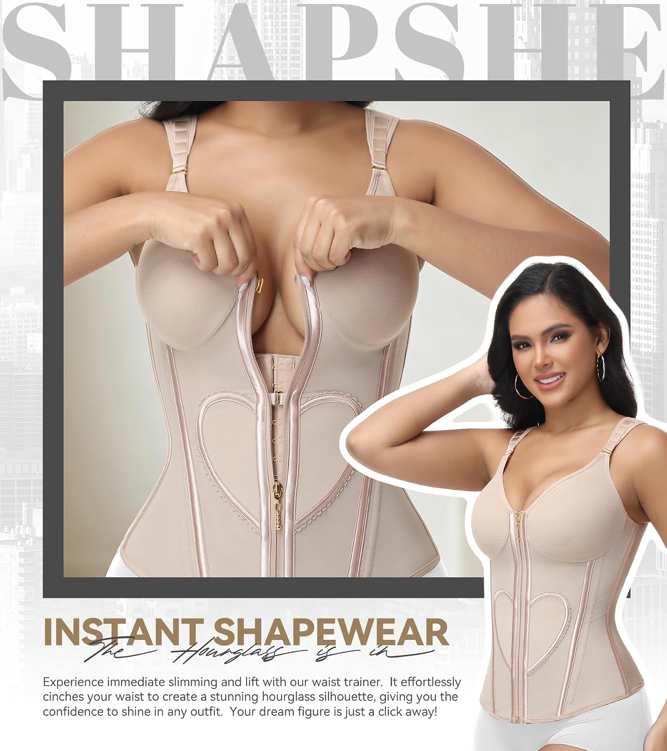 SHAPSHE Waist Trainer for Women Tummy Control Corset Body Shaper Working Out Waist Cincher with Built Bra for Postpartum Gym