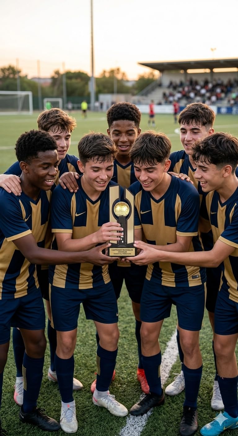 Trofeo Fútbol Dorado para Equipo Campeón, Pichichi, Mejor Jugador, Máximo Goleador... GRABADO Premio metálico 29cm con Balón de Oro