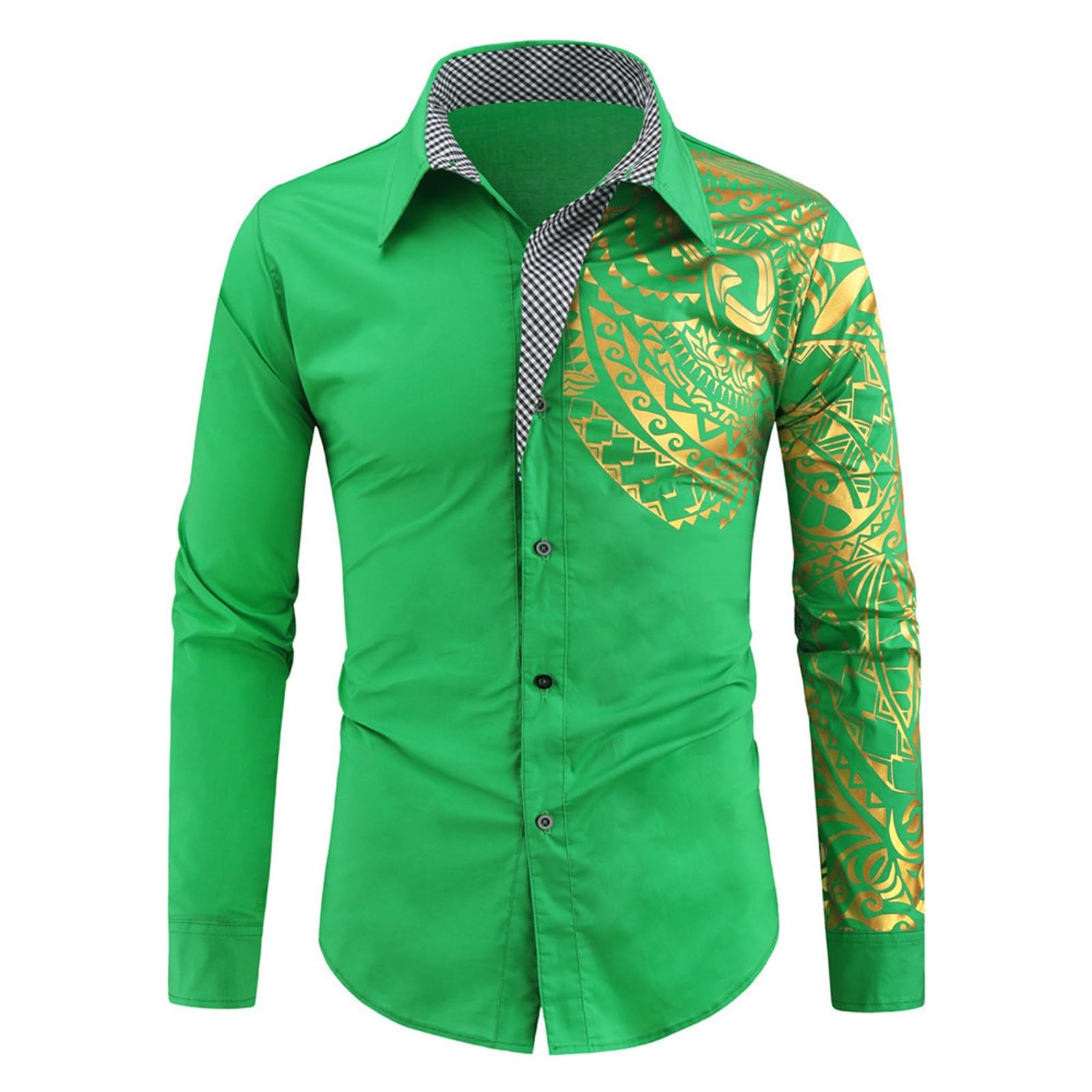 Mymyguoe Gold-Coloured Shirt Men's Business Shirt Printed Floral Shirt Long Sleeve Suit Shirt Tuxedo Shirt Non-Iron Shirt Pattern Shirt Regular Fit Prom Shirts Button Down Casual Shirt, Green, M